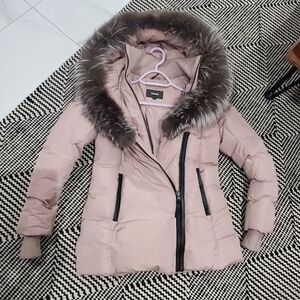 MACKAGE Soft Pink Adali Silver Fox Fur Signature Collar Down Coat